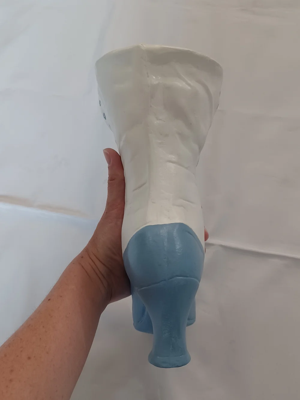 Large Blue White Victorian Lace Up Heeled Boot Shoe Ceramic Planter Vase Vintage